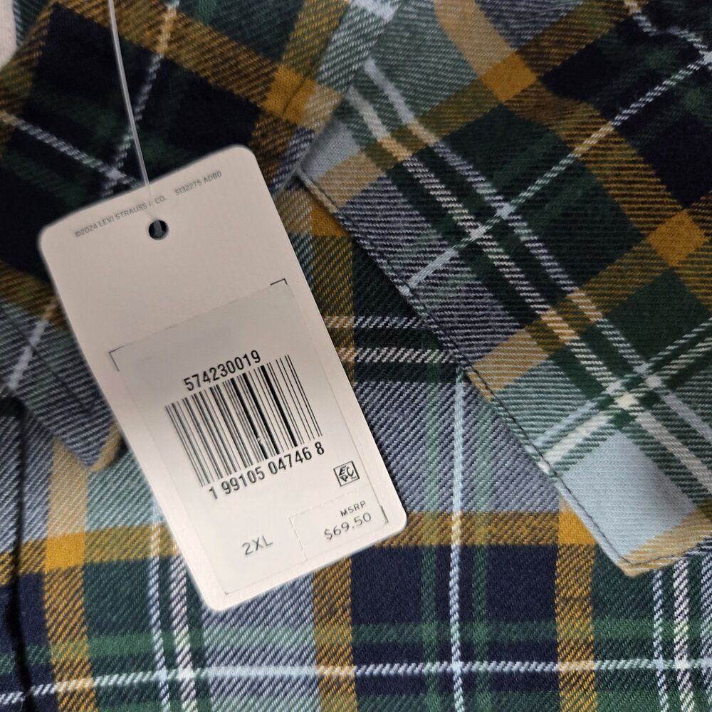 Levis The Western Standard Fit Plaid Flannel Shirt Mens 2XL Green 574230019 - Picture 3 of 9